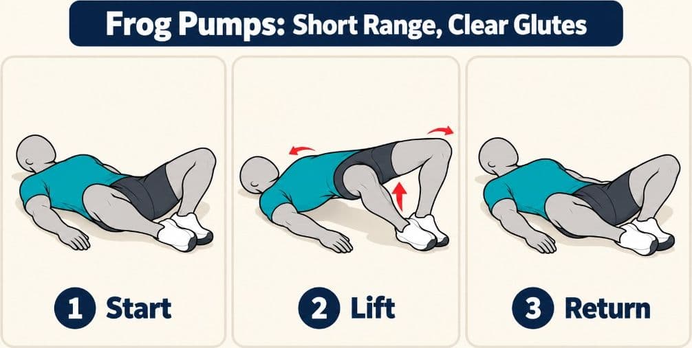 Frog pump side view: start, lift, and return with soles together